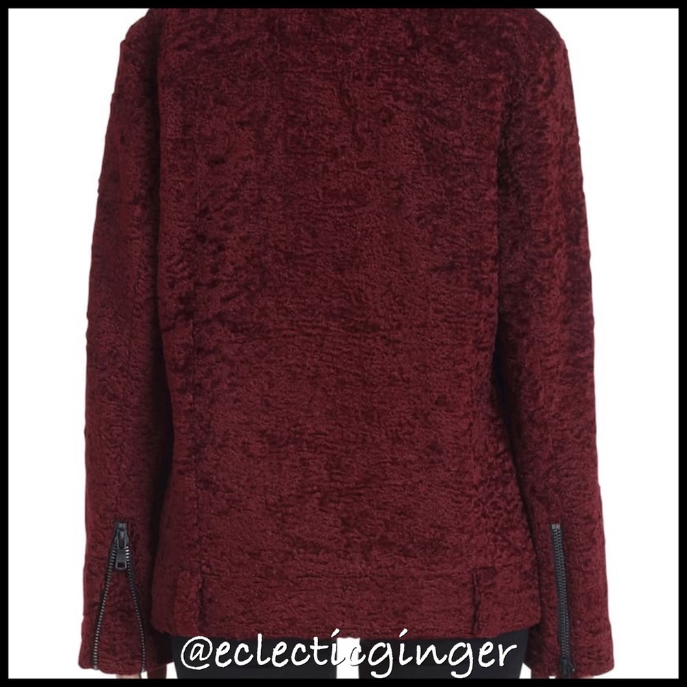 Avec les Filles Burgundy red moto zip up teddy jacket Small S Large L - Picture 6 of 8
